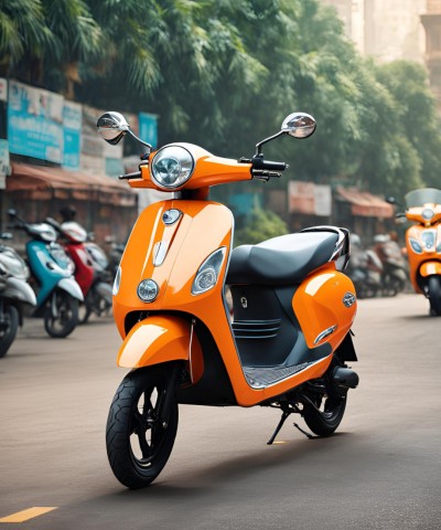 electric scooter stand on road