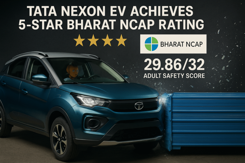 Tata Nexon EV Achieves 5-Star Bharat NCAP Rating with 29.86:32 Adult Safety Score​